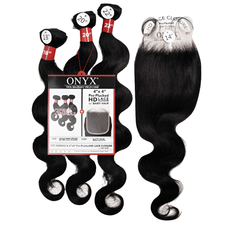 3 Body Wave Bundles + 4" x 5" Pre-Plucked HD Lace Closure With Baby Hair