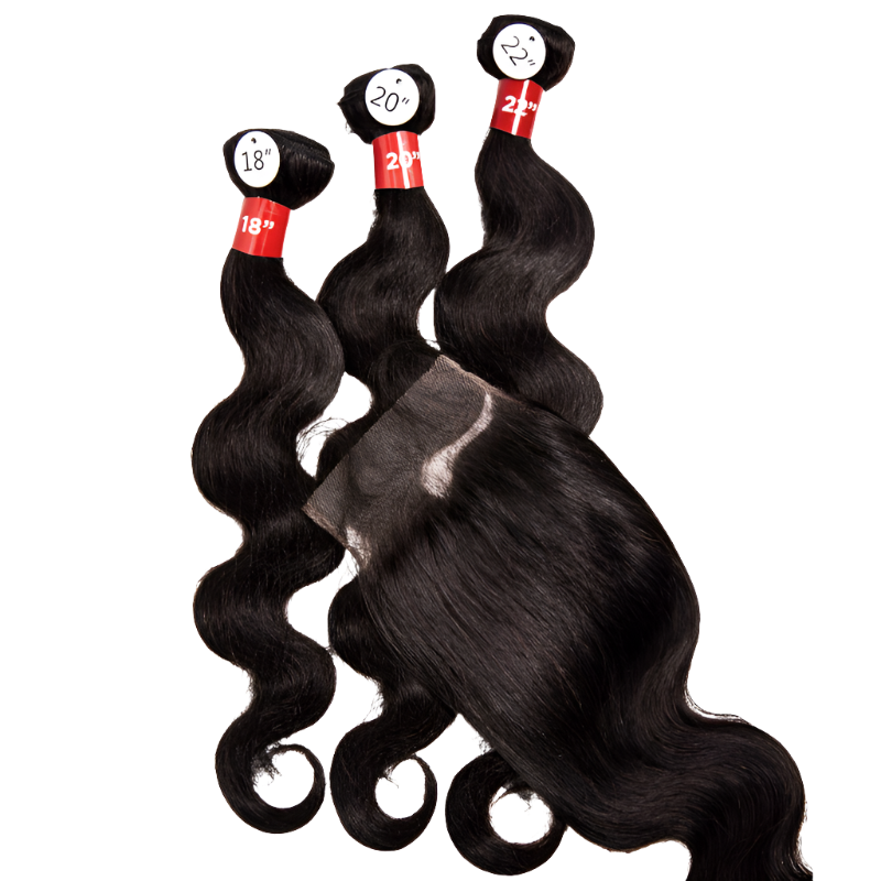 3 Body Wave Bundles + 4" x 5" Pre-Plucked HD Lace Closure With Baby Hair